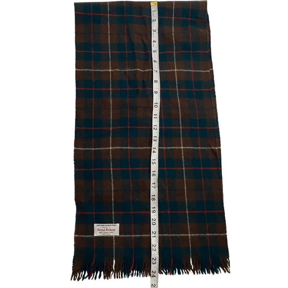 100% Pure Merino Wool tartan Plaid Scarf Made In Great Britain brown green red